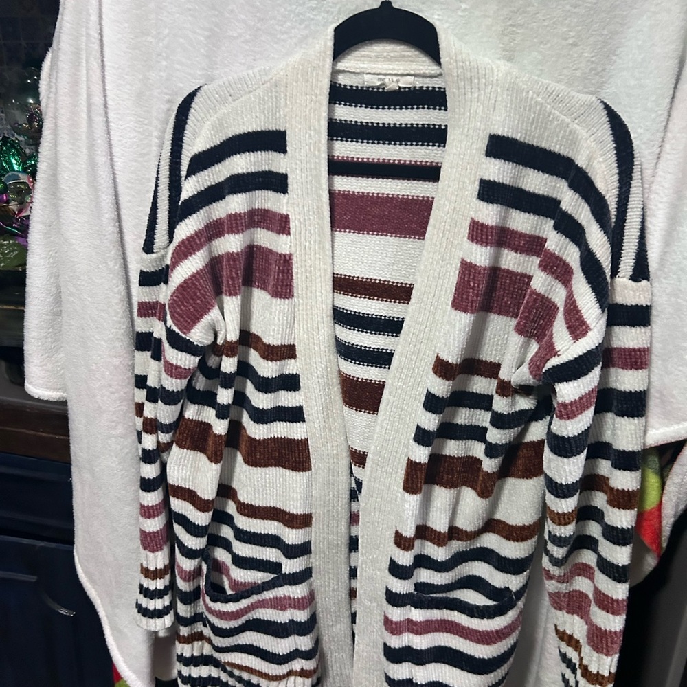 Blue, maroon and cream cardigan